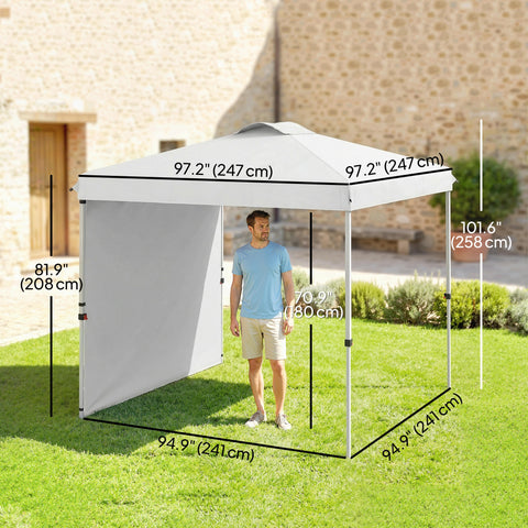 Image of 8 x 8 ft Pop Up Canopy with 1 Sidewall, Carry Bag and 4 Sand Bags, Height Adjustable Instant Sun Shelter, White