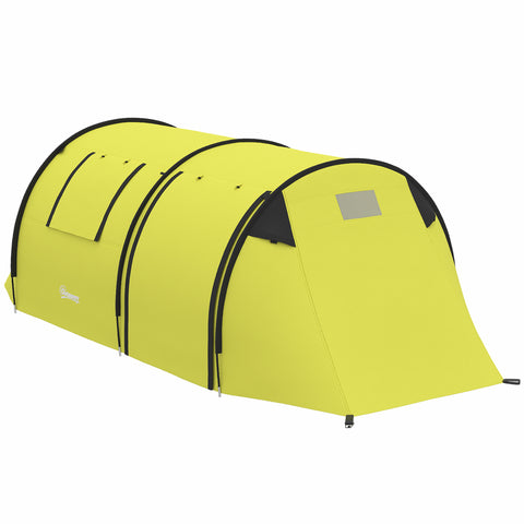Image of camping tent -  3-4 Person Camping Tent with 2 Rooms, 3000mm Waterproof Portable Family Tent with Carry Bag, Yellow
