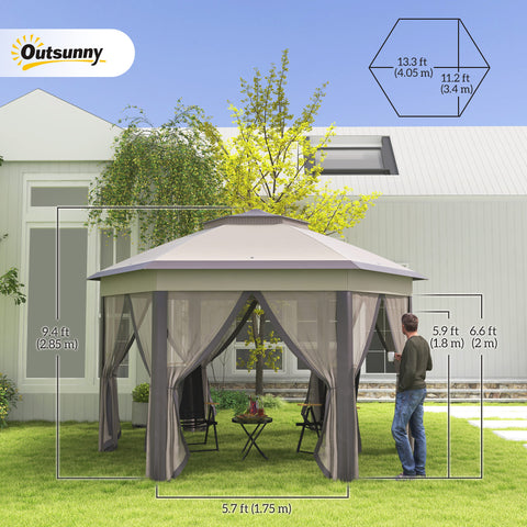 Image of 13' x 13' Pop Up Canopy Tent with Netting and Carry Bag, Instant Sun Shelter, Coffee and Beige