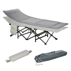 camping cot -  Folding Camping Cot with Mat & Pillow, Double Layer Oxford Heavy Duty Sleeping Cot with Carry Bag Light G