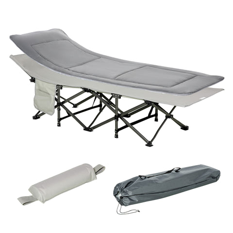 Image of camping cot -  Folding Camping Cot with Mat & Pillow, Double Layer Oxford Heavy Duty Sleeping Cot with Carry Bag Light G