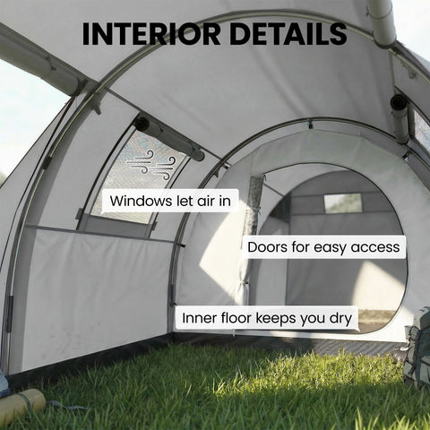 Image of 3-4 Person Camping Tent with 2 Rooms, 3000mm Waterproof Portable Family Tent with Carry Bag, Grey
