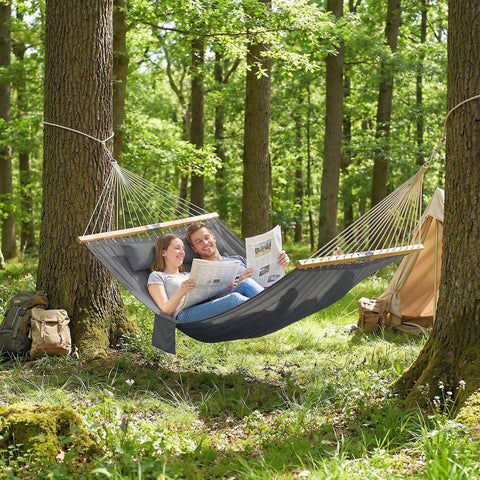 Image of Outdoor Hammock Padded Camping Hammock with Pillow & Spreader Bars 200 x 140 cm Grey