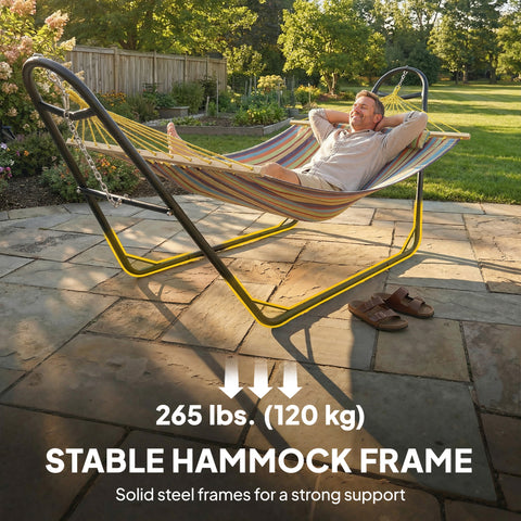 Image of Hammock with Stand, Heavy Duty Camping Hammock with Detachable Pillow and Spreader Bar, 264 lbs Capacity, Multicolor