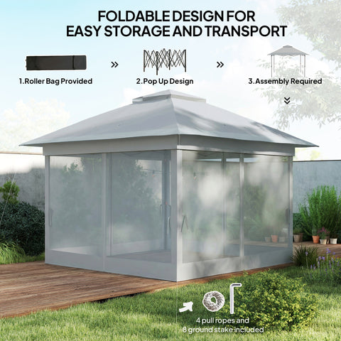 Image of 12' x 12' Foldable Pop-up Party Tent Instant Canopy Sun Shade Gazebo Shelter with Steel Frame, Light Grey