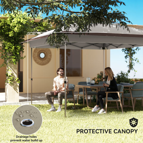 Image of 12' x 12' Pop Up Canopy Sun Shade Instant Tent Folding with Mesh Sidewalls, Beige and Dark Brown