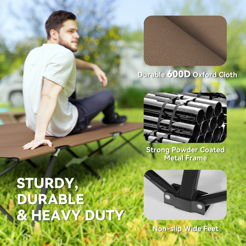 Image of 76" Two Person Folding Camping Cot Outdoor Portable Double Cot Wide Military Sleeping Bed w/ Carrying Bag Khaki