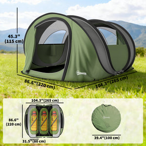 Family Tent  Pop-Up Camping Tent with 2 Doors 2 Windows for 4-5 Person Waterproof Green