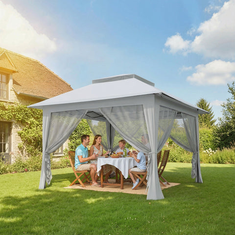 Image of 12' x 12' Foldable Pop-up Party Tent Instant Canopy Sun Shade Gazebo Shelter with Steel Frame, Light Grey