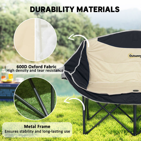 Image of Portable Camp Chair, Double Camping Chair with Cup Holders and Carry Bag, Support 551 lbs, Khaki