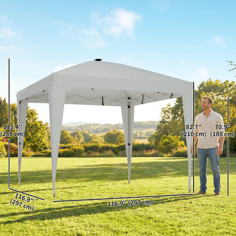Image of 10 x 10 ft Pop Up Canopy Tent with Central Light, UPF 50+ Instant Portable Canopy Shelter with Remote, Light Grey