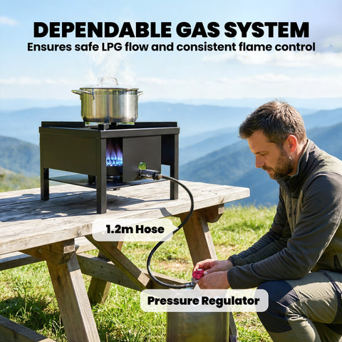 Image of Camping Stove, 65000 BTU High Pressure Propane Stove Outdoor Burner with Detachable Burner, Black