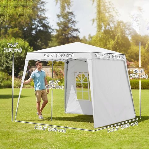 Image of Pop Up Canopy Tent with 2 Sidewalls, UV50+ Tents for Parties, with Carry Bag, Slant Legs, 8 x 8ft Top/9.5 x 9.5ft Base