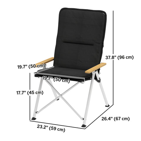 Image of Camping Chairs 2 Pack, Portable Folding Camp Chair with Padded Seat and Bag, Outdoor High Back Recliner, Black