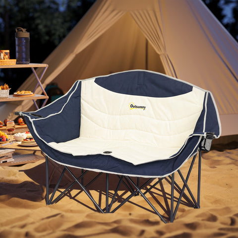 Image of Portable Camp Chair, Double Camping Chair with Cup Holders and Carry Bag, Support 551 lbs, Navy Blue