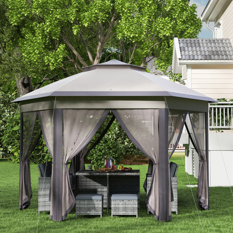 Image of 13' x 13' Pop Up Canopy Tent with Netting and Carry Bag, Instant Sun Shelter, Coffee and Beige