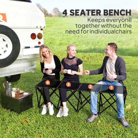 Image of Portable 4-Seater Folding Camping Chair, Team Bench Chair with Carry Bag for Soccer Football Team, No Assembly