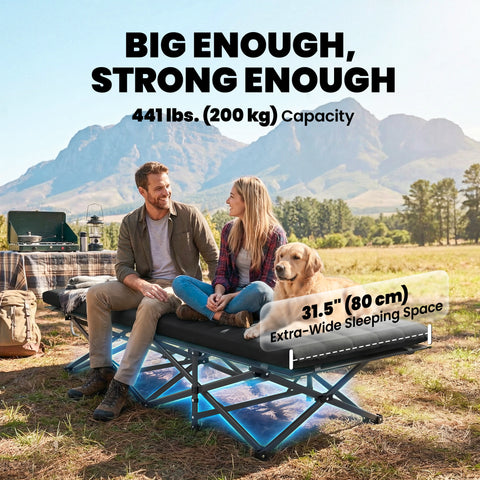 Image of Set of 2 Camping Cot with Soft Pad, 32" Extra Wide Folding Cots with Non-Slip Feet and Carry Bag, Black