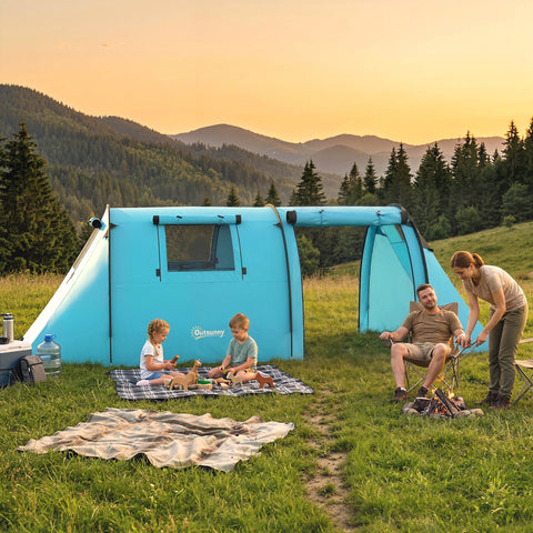 Image of 3-4 Person Camping Tent with 2 Rooms, 3000mm Waterproof Portable Family Tent with Carry Bag, Sky Blue