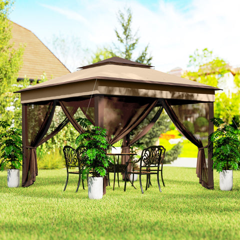 Image of 10.7 x 10.7ft Pop Up Gazebo, Adjustable Instant Sun Shelter with UV30+ Roof Cover, Removable Mesh Curtains, Beige