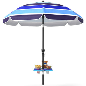 beach umbrella -  Beach Umbrella Adjustable Tilt Sunshade with Foldable Table Cup Holder 78" Multicolor
