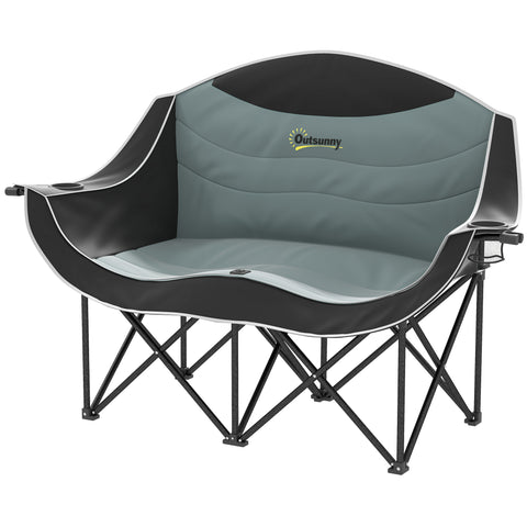 Image of camping furniture -  Portable Camp Chair, Double Camping Chair with Cup Holders and Carry Bag, Support 551 lbs, Black