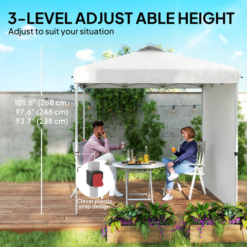Image of 8 x 8 ft Pop Up Canopy with 1 Sidewall, Carry Bag and 4 Sand Bags, Height Adjustable Instant Sun Shelter, White