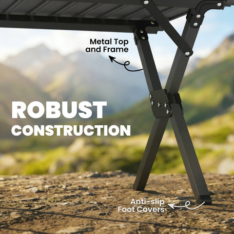 Image of 4ft Folding Camping Table, Waterproof Picnic Table with Roll Up Top and Metal Frame, Black