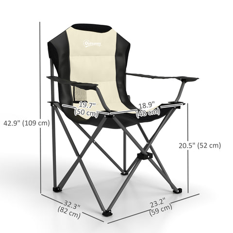 Image of 2 Pack Folding Camping Chairs, High Back Folding Chairs w/ Cup Holder, Padded Camping Chairs for Outdoor Events, Cream