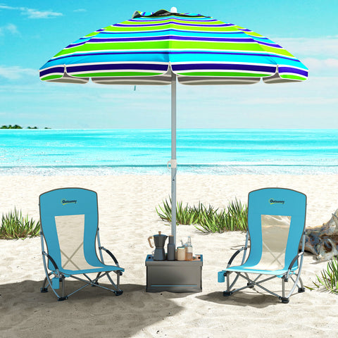 Image of Set of 2 Folding Beach Chairs with Mesh Back, Carry Bag and Cup Holder for Outdoor Camping Lawn, 27.6" x 22.8" x 31.1"