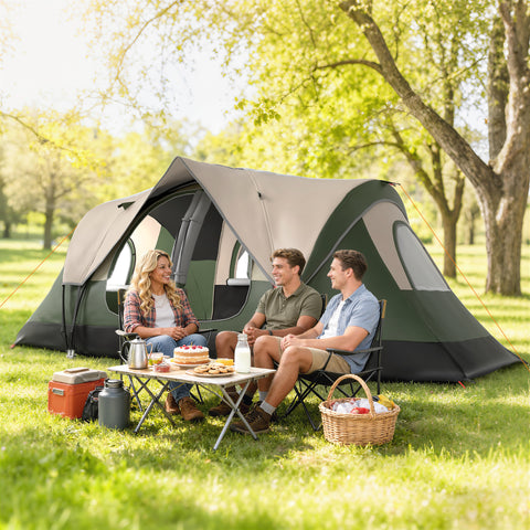 Image of Camping Tent for 6-8 Man with 2000mm Waterproof Rainfly and Carry Bag for Fishing Hiking Festival, Dark Green