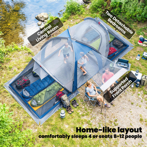 Image of Multi-Room Camping Tent for 8-12 Person, Large Family Tent with 3000mm Waterproof Rainfly and Screen Panels,