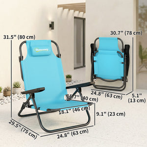 Set of 2 Beach Chair 5-Position Adjustable Folding Camping Chair with Headrest Armrests Light Blue