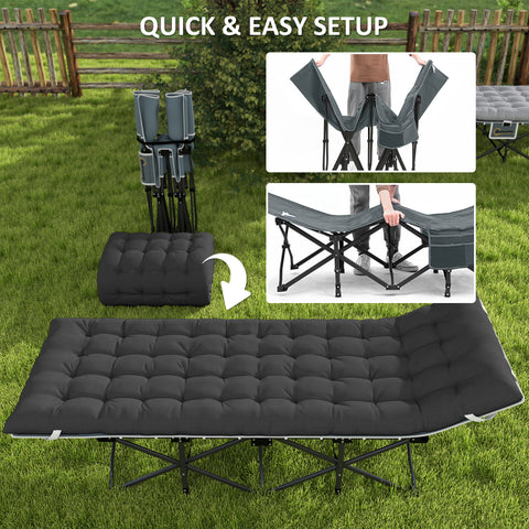 Image of 26.8" Wide Folding Bed, Camping Cot for Adults with Cushion, Carry Bag, Max Load 330 LBS, Black