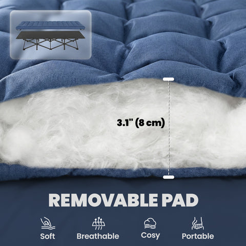 Image of Camping Cot with Soft Pad, 32" Extra Wide Folding Cots with Non-Slip Feet and Carry Bag, Blue