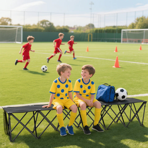 Image of Portable 6-Seater Folding Camping Chair, Team Bench Chair with Carry Bag for Soccer Football Team, No Assembly