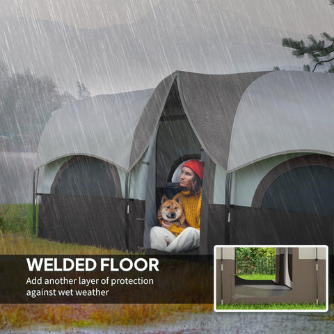 Image of 4 Person Camping Tent, 3 Room Cabin Tent, 3000mm Waterproof and UPF30+ with Sewn in Groundsheet and Carry Bag, Khaki