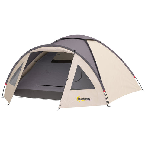Image of camping tent -  2 Person Camping Tent, Waterproof Family Dome Tent with Bedroom, Porch, Sewn-in Groundsheet and Hook, Kh
