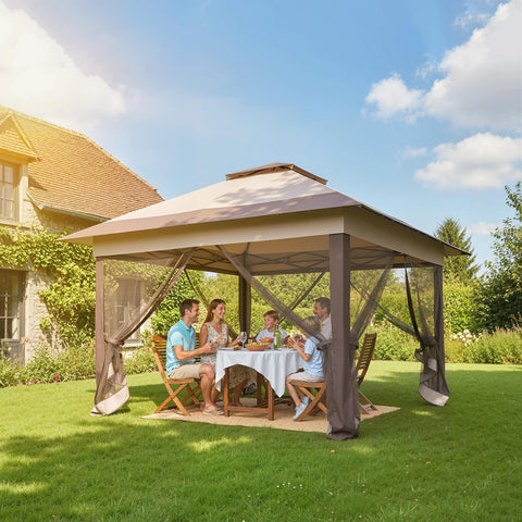 Image of 12' x 12' Foldable Pop-up Party Tent Instant Canopy Sun Shade Gazebo Shelter with Steel Frame, Khaki