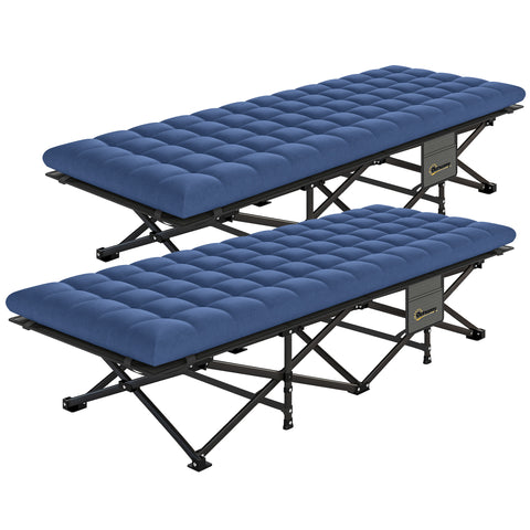 Image of camping cot -  Set of 2 Camping Cot with Soft Pad, 32" Extra Wide Folding Cots with Non-Slip Feet and Carry Bag, Blue