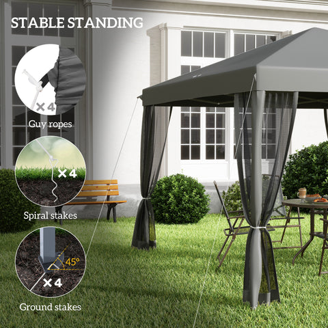 Image of 10' x 10' Pop Up Canopy Tent Gazebo, Foldable Canopy Tent with Zipper Mesh Sidewalls, Light Grey