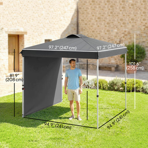 Image of 8 x 8 ft Pop Up Canopy with 1 Sidewall, Carry Bag and 4 Sand Bags, Height Adjustable Instant Sun Shelter, Dark Grey