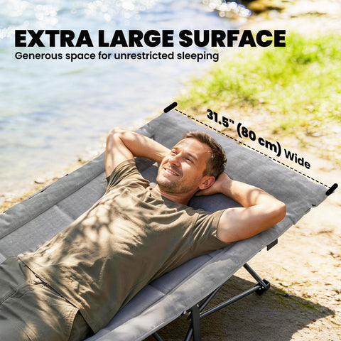 Image of Camping Cot for Adults with Padded Cushion, 31.5" Wide Folding Bed with Carry Bag and Non-Slip Feet, Grey