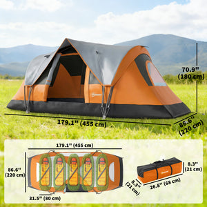 5-6 Person Family Tent, Outdoor Camping Tent with Lighting Hook, Carrying Bag for Camping, Hiking and Travelling Orange