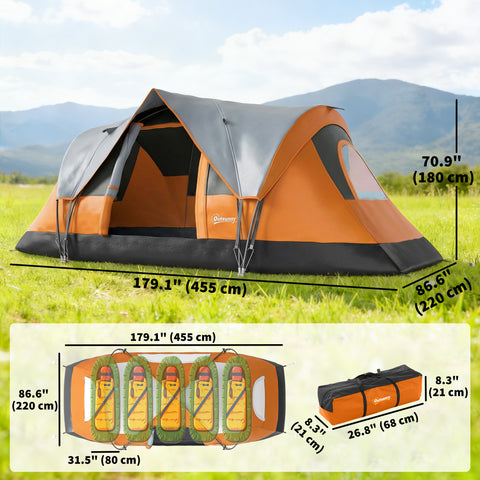 Image of 5-6 Person Family Tent, Outdoor Camping Tent with Lighting Hook, Carrying Bag for Camping, Hiking and Travelling Orange