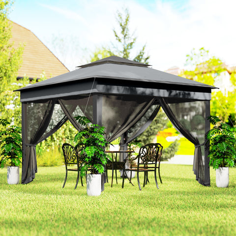 Image of 10.7 x 10.7ft Pop Up Gazebo, Adjustable Instant Sun Shelter with UV30+ Roof Cover, Removable Mesh Curtains, Dark Grey