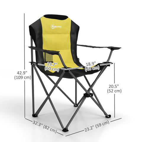 Image of 2 Pack Folding Camping Chairs, High Back Folding Chairs w/ Cup Holder, Padded Camping Chairs for Outdoor Events, Yellow
