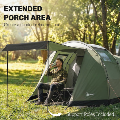 Image of Camping Tent Waterproof Camping Tent with Two Room for 3-4 Person Waterproof, Green