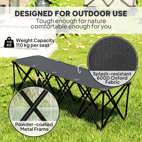 Image of Portable 4-Seater Folding Camping Chair, Team Bench Chair with Carry Bag for Soccer Football Team, No Assembly