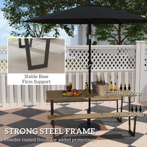 Image of 5.7 FT Outdoor Picnic Table with 2" Umbrella Hole, Spruce Wood Dining Table and 795 LBS Benches with Steel Frame, Brown